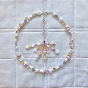 Pastel Mushroom Necklace and Keychain, Cottagecore Beaded Necklace