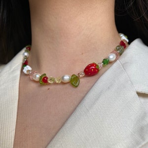 Strawberry Garden Necklace, Freshwater Pearl Necklace