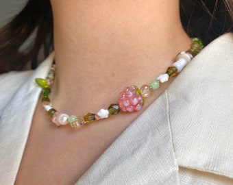 Raspberry Garden Necklace, Freshwater Pearl Necklace