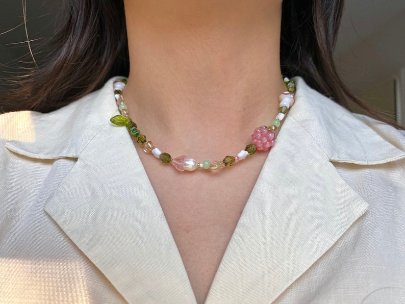 Raspberry Garden Necklace, Freshwater Pearl Necklace image 2