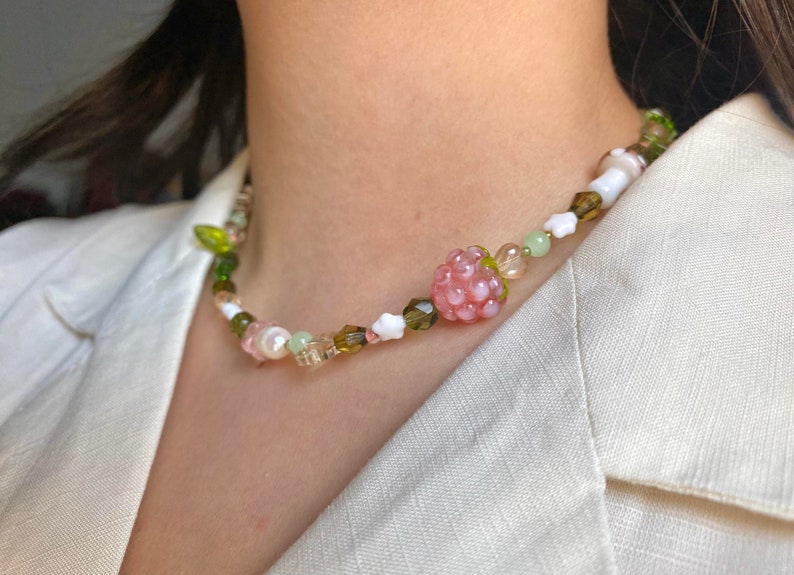 Raspberry Garden Necklace, Freshwater Pearl Necklace image 1