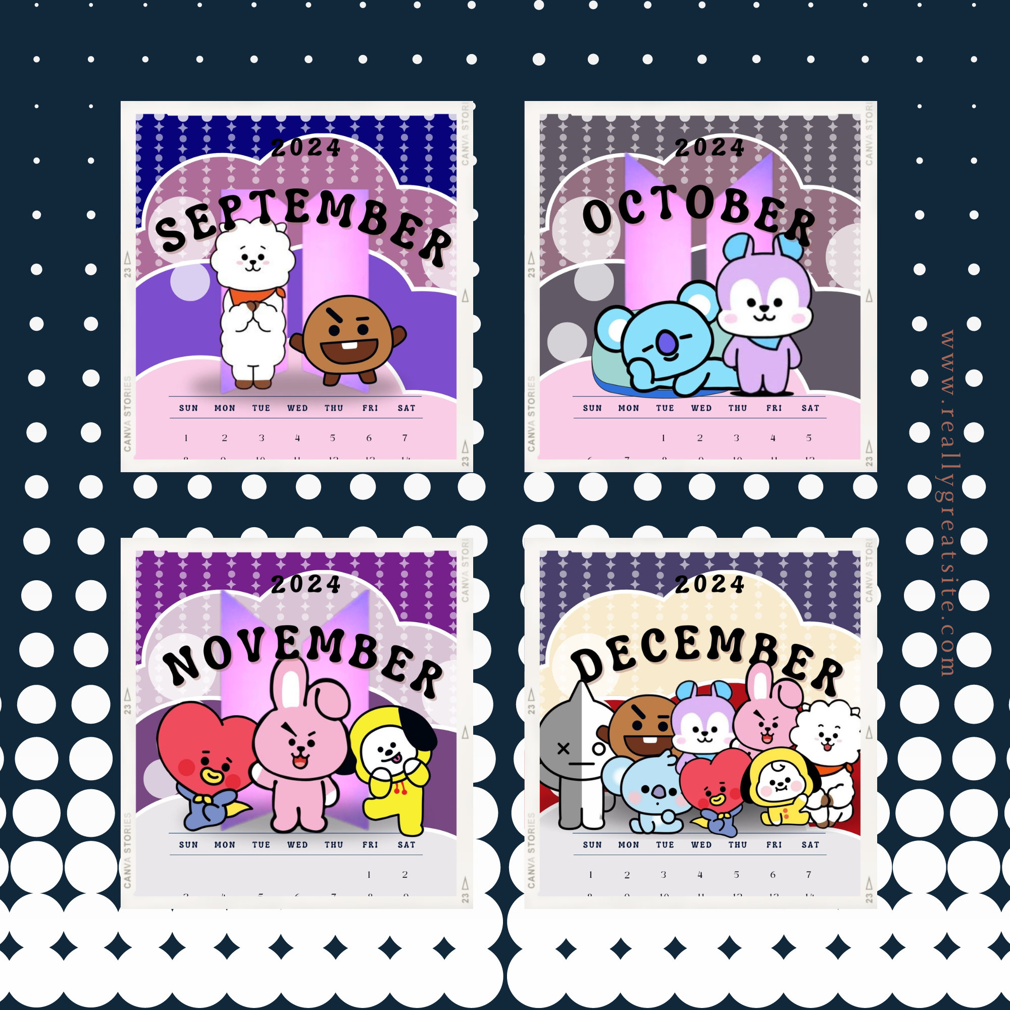 BTS I BT21 2024 Printable Calendar Digital Download Monday Etsy UK