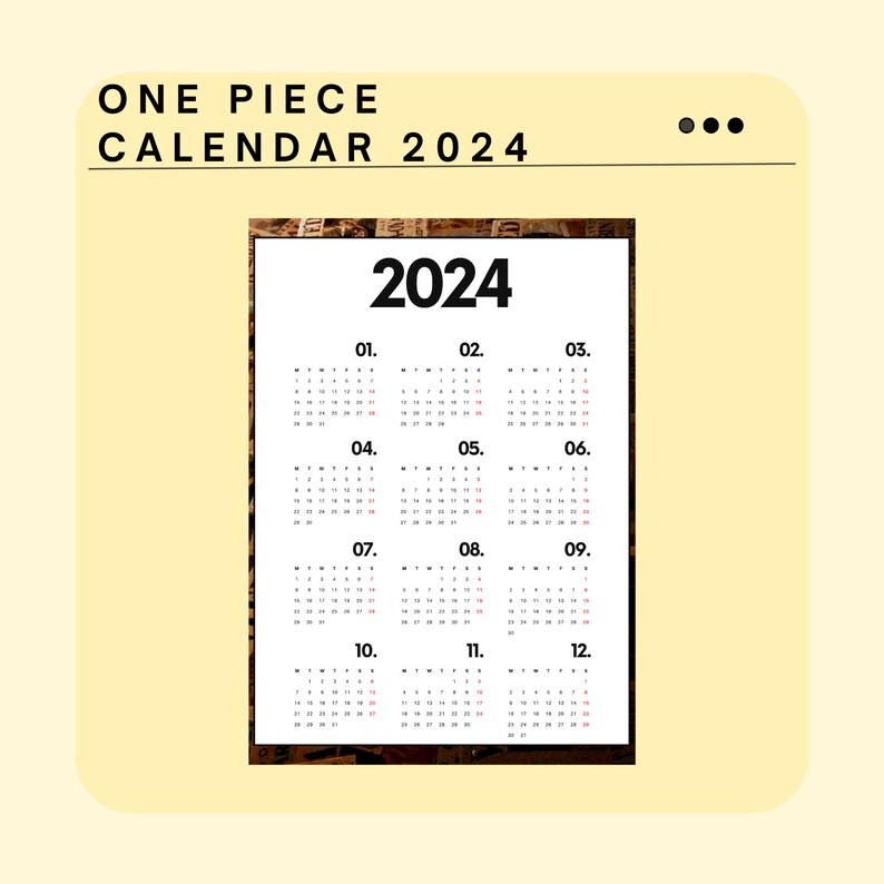 One Piece Wano Arc I Wanted Poster 2024 Printable Calendar, Digital Download, Monday Start I