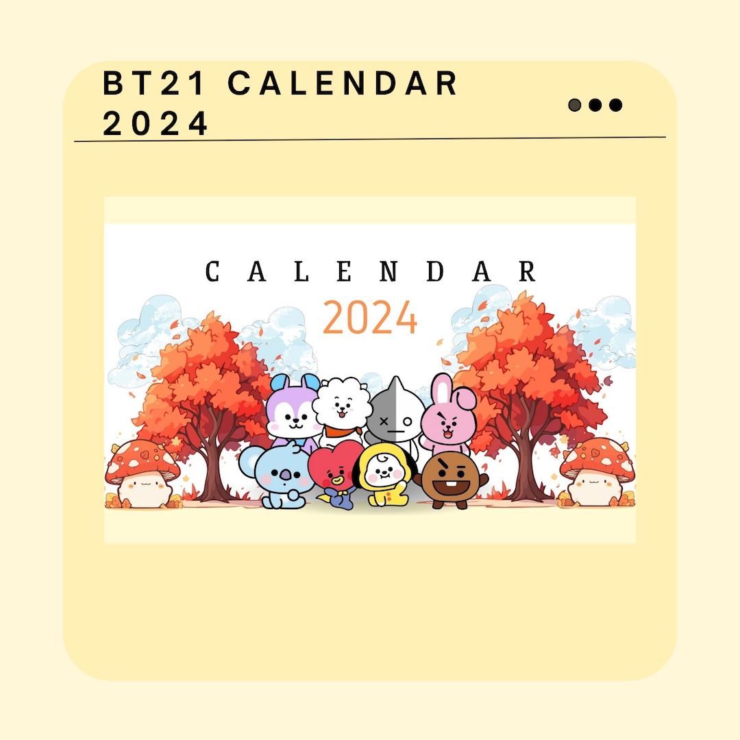 BTS I BT21 2024 Printable Calendar, Digital Download, Monday Start I