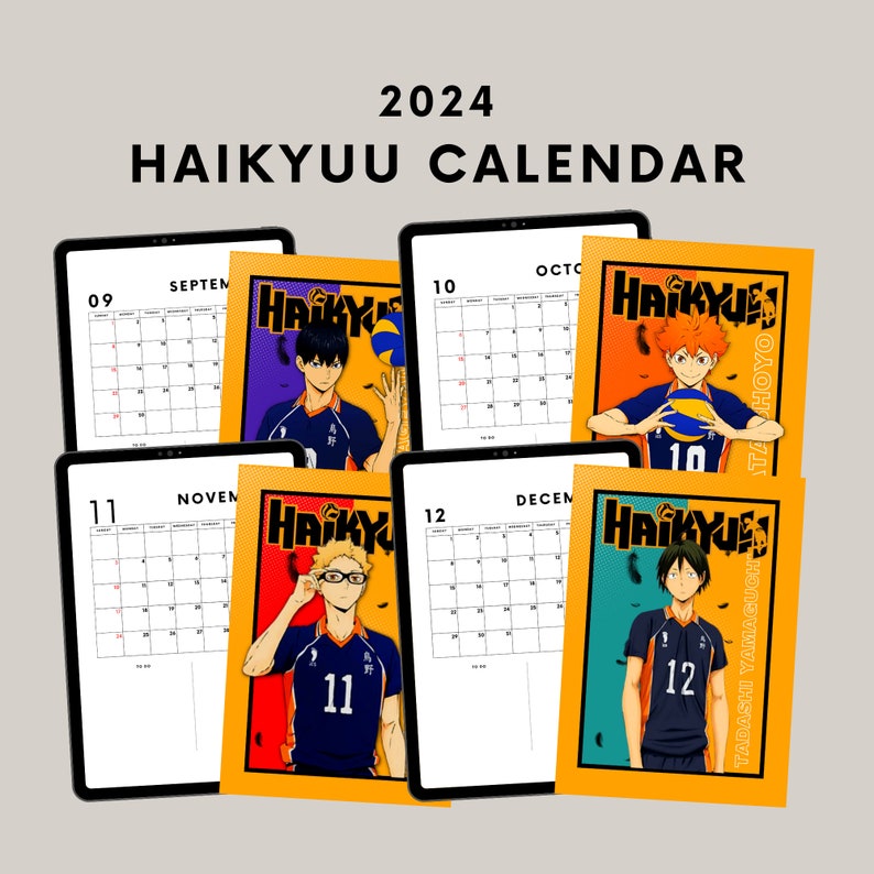 HAIKYUU 2024 Printable Calendar, Digital Download, Monday Start