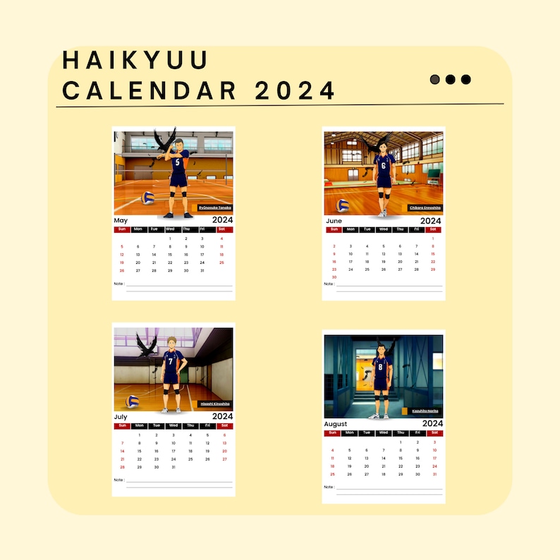 HAIKYUU 2024 Printable Calendar Digital Download Monday Etsy