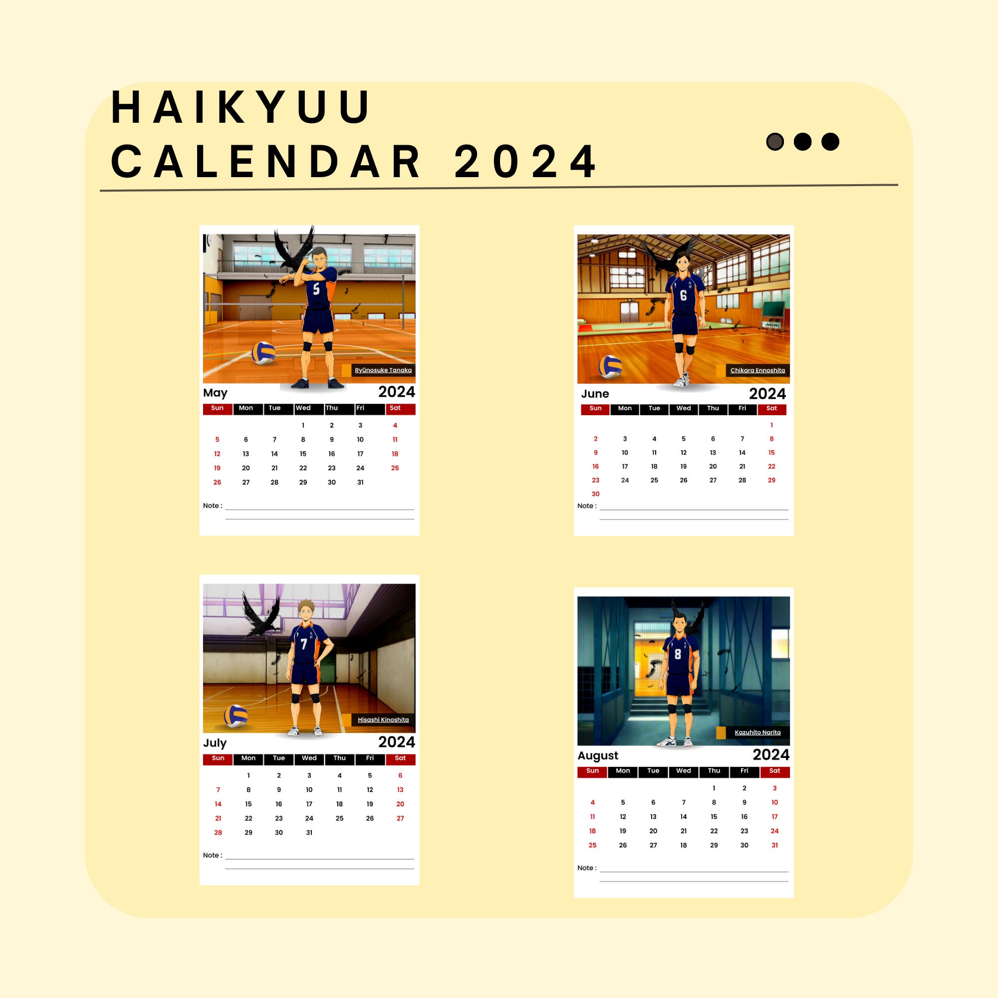 HAIKYUU 2024 Printable Calendar Digital Download Monday Etsy