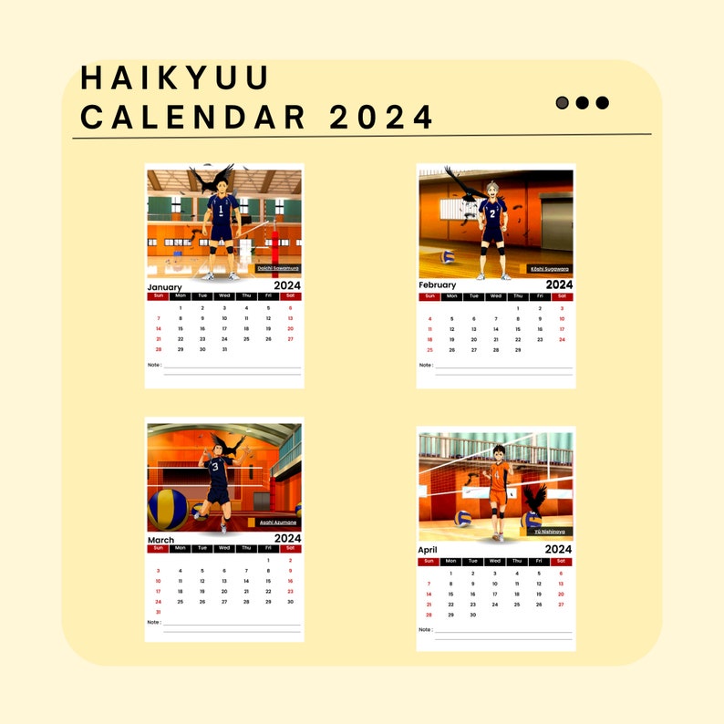 HAIKYUU 2024 Printable Calendar, Haikyuu Karasuno Digital Download