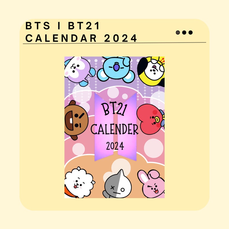 BTS I BT21 2024 Printable Calendar, Digital Download, Monday Start I 21
