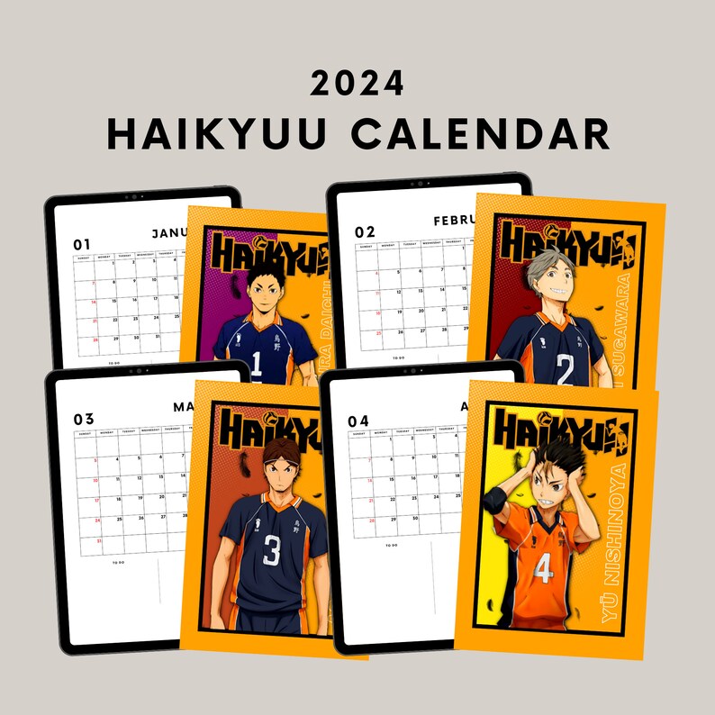 HAIKYUU 2024 Printable Calendar, Digital Download, Monday Start