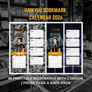 Set of 48 with 2 design &quot;2026 HAIKYUU Calendar&quot; Printable Bookmarks, High-Quality PDF, Instant Digital Download, Monthly Bookmarks