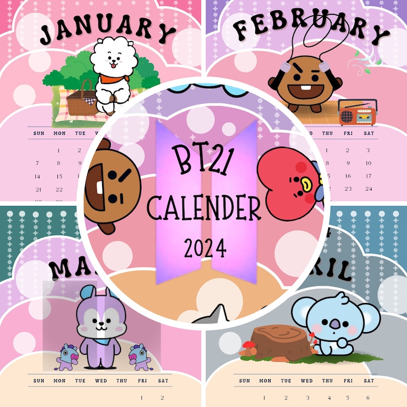 BTS I BT21 2024 Printable Calendar Digital Download Monday Etsy UK
