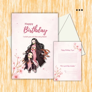 Demon Slayer I Nezuko I Cartão de aniversário de anime I Kawaii I Cartão de aniversário fofo I Para impressão I Digital I Cartão para amigo I Cartão de mangá I Nezuko Edit