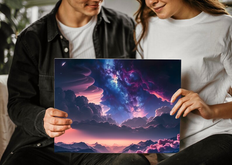 Starry Sky Canvas, Night Sky Wall Art, Night Landscape Wall Art