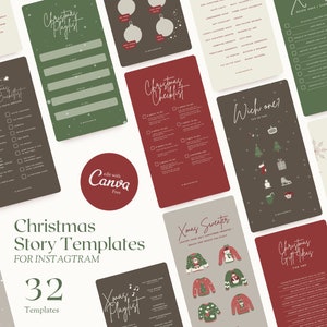 Modèles Instagram d’histoires de Noël pour Canva | 32 modèles d'histoires de Noël | Histoire Instagram de joyeuses fêtes | Histoire Instagram d'HIVER