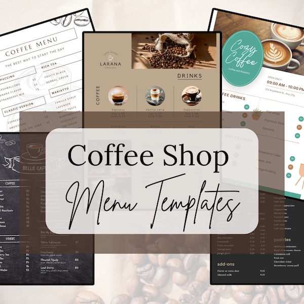 Menu Templates for Coffee Shop | Canva Printable Custom Menu | Coffee Bar Hotel Restaurant Coffee Themed Menu | Food Truck Café Menu Designs