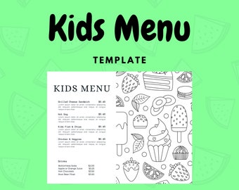 Kids Menu Template | Activities for Kids | Coloring Page | For Restaurants and Bars | Young Kids ADHD Menu Activity |