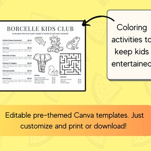 Kids' Coloring Activity Menu Template for Restaurants and Bars - Etsy