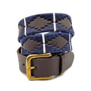 Cintura Polo argentina autentica fatta a mano, blu navy/bianco