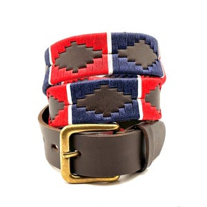 Cintura polo argentina autentica fatta a mano blu/rosso/bianco