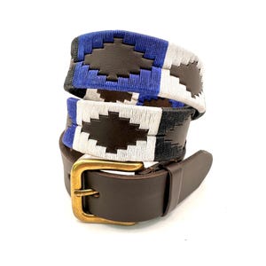 Cintura polo argentina autentica fatta a mano, blu/nero/bianco