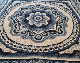 Omni Blue Blooming Hope Mandala Handmade Crochet Blanket