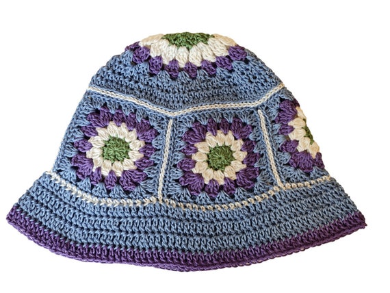 Blue & Purple Boho Bucket Hat Granny Square Crochet - Etsy