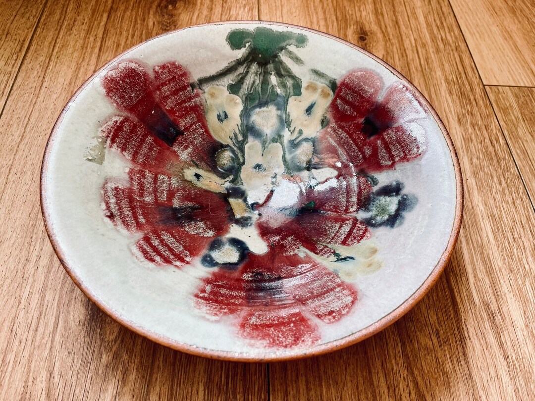 Vintage Michael Richmond Studio Pottery Bowl With Flower Decoration