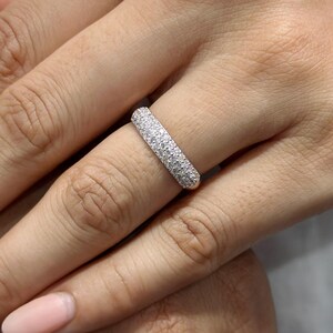Certified Round Lab Grown Diamond Engagement Ring - 14k Yellow Gold Ring - Delicate Half Eternity Band - Stacking Anniversary Gift For Women