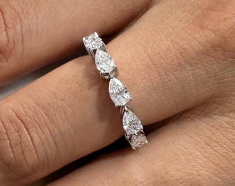 Pear Moissanite Diamond Engagement Band - 14k Gold anniversary Band - Matching Band - Diamond Wedding Band - Eternity Stackable Band For Her