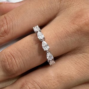 Pear Lab Grown Diamond Band - 14k White Gold Eternity Engagement Band - Certified Pear Dainty Diamond Wedding Band -Anniversary Gift For Her