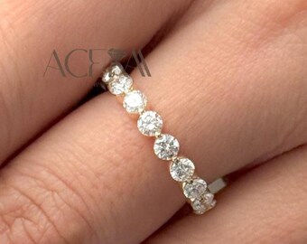Moissanit Diamant Ehering geteilte Spitze halbe Ewigkeit passende Band Floating Bubble stapelbar Band Gold Minimalist Jubiläum Geschenk