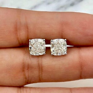 Cushion Cut Lab Grown Diamond Stud Earrings - Cushion Stud Earrings - IGI Certified - Solitaire Studs For Women - 14k White Gold Earrings