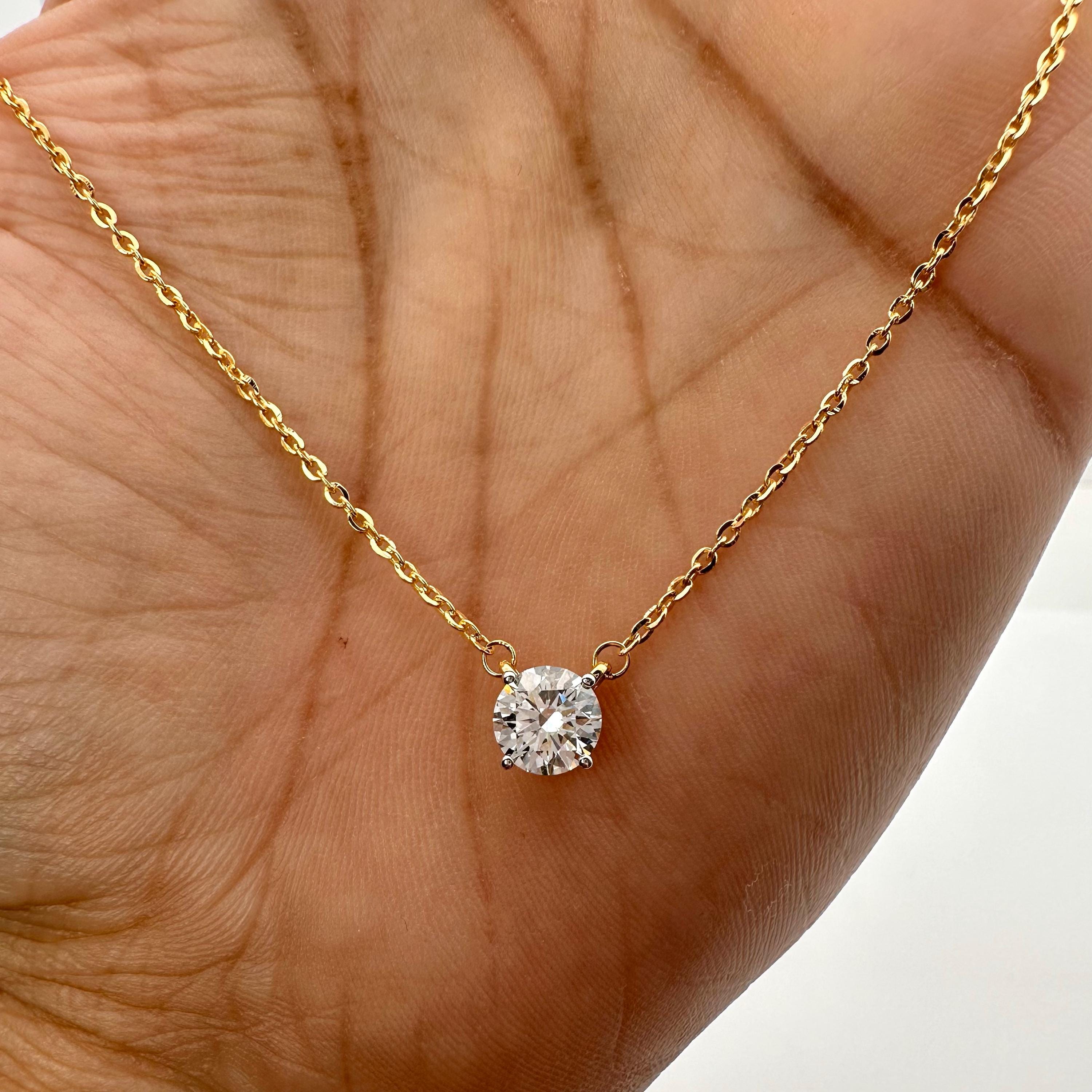 14K Gold Diamond Solitaire Necklace, 1 CT Round Moissanite Necklace, Minimalist Dainty Necklace, Layering Necklace, Single Diamond Necklace