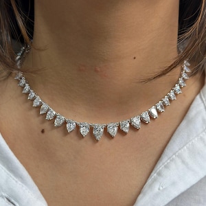 Certified Pear Diamond Necklace 14k White Gold Tennis Necklace Wedding Necklace For Women Pear Lab Grown Tennis Necklace For Wife jewelry