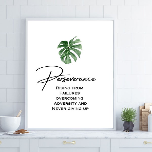 Perseverance Definition Art I Office Wall Art I Motivational Quotes I Botanical Art I Inspirational Quote I Home  Decor I Digital Download