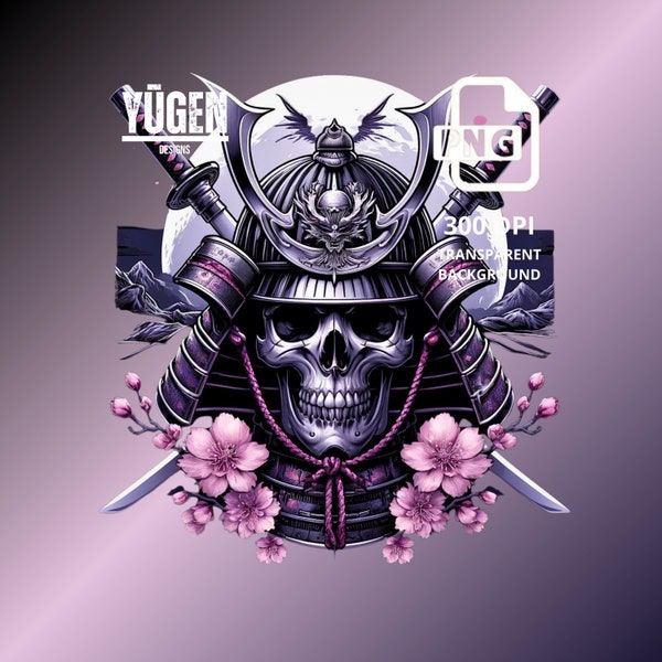 Skull Samurai, Japanese Design, T-Shirt POD Design, Sublimation, PNG, Digital Download, Commercial Use, Resale