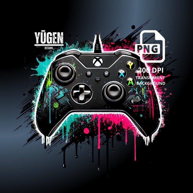 Game Controller Clipart, Graffiti Gaming Controller Sublimation Design