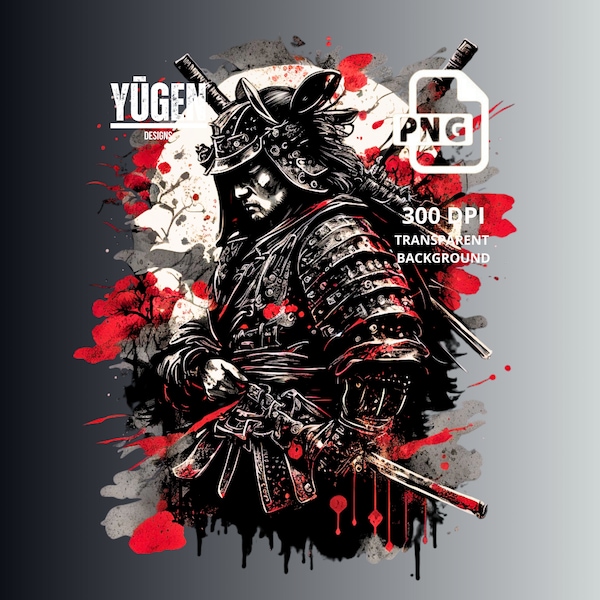 Samurai Warrior T-shirt Design, Japanese Design, T-Shirt POD Design, Sublimation, PNG,   Digital Download, Commercial Use, Resale