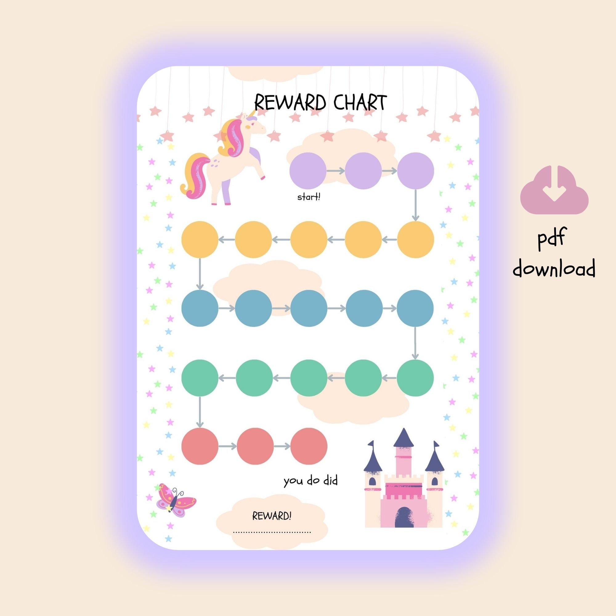 Reward Chart Printable Unicorn Chart Daily Chore Chart - Etsy