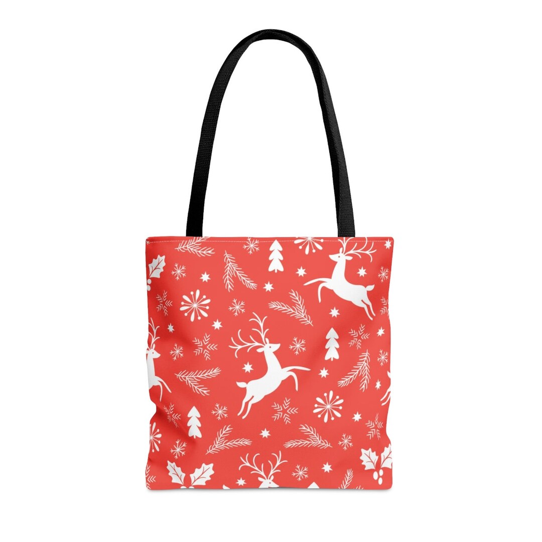 Holiday Tote Bag With Reindeer and Tree Festive Christmas Etsy