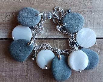 Kieselstein Armband, Kieselstein Silber Armband, Kieselstein Schmuck, Kieselstein Silber Schmuck, Handarbeit aus Bayern, Chiemsee Kiesel, Armband Boho Style