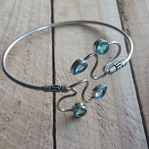 Blue Topaz Bracelet, Swiss Blue Topaz Bracelet, Blue Topaz Arm Cuff, Topaz Silver Arm Cuff, Boho Style Bracelet, Handmade Silver Cuff