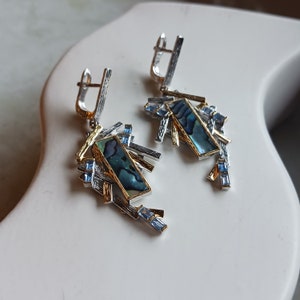 Guilded Sterling Silver Earring & Pendant Set, Aquamarine Avalone Pendant Set, Handmade Sterling Silver Jewellery, Gift for Her