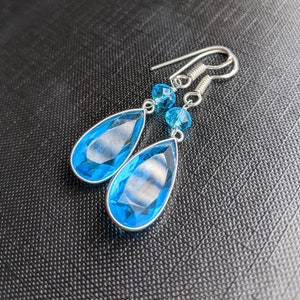 Handmade Ethnic Silver Earrings, Semiprecious Stone Earrings, Swiss Blue Topaz Earrings, Faceted Topaz Earrings, Blue Topaz Earrings