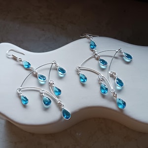 Topaz Silver Chandelier Earrings, Blue Topaz Chandelier Earrings, Topaz Chandelier Earrings, Chandelier Earrings, Real Topaz Silver Earrings