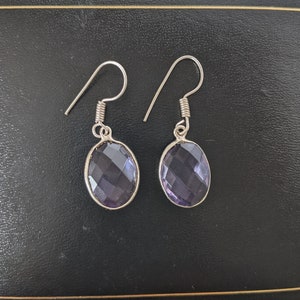 Vintage Silver Amethyst Earrings, Hook Earrings, Amethyst Earrings, Silver Earrings, unworn
