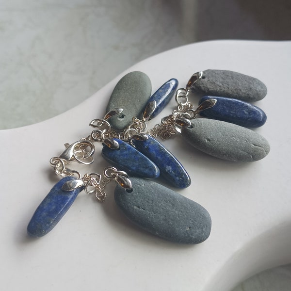 Pebble Bracelet, Pebble Jewellery, Pebble & Lapis Lazuli, Lapis Lazuli Bracelet, Boho Style Bracelet, Beach Jewellery, Something Blue