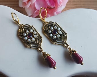 Edwardian Earrings, Edwardian Style Earrings,Victorian Earrings, Victorian Jewellery, Large Retro Style Earrings, Vintage Style Earrings