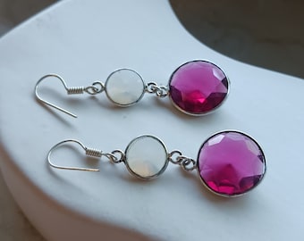 Pendientes de plata con topacio rosa, Ohrringe de topacio rosa, pendientes de plata con topacio hechos a mano, pendientes de plata estilo Boho, pendientes de topacio natural